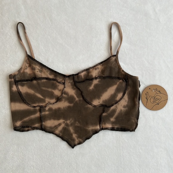 Vibe N' Brown & Tan Tie Dye Crop Tube Tank Top NWT - Picture 3 of 7